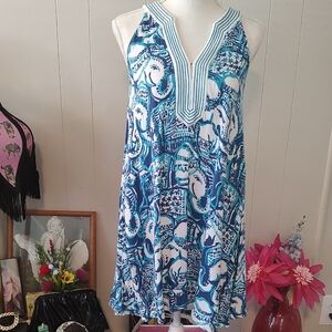 Lilly Pulitzer Blue and White Sleeveless Dress XS